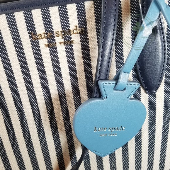 MAKE AN OFFER New Kate Spade Market Striped Medium Canvas Blue Beige Tote - Picture 7 of 8